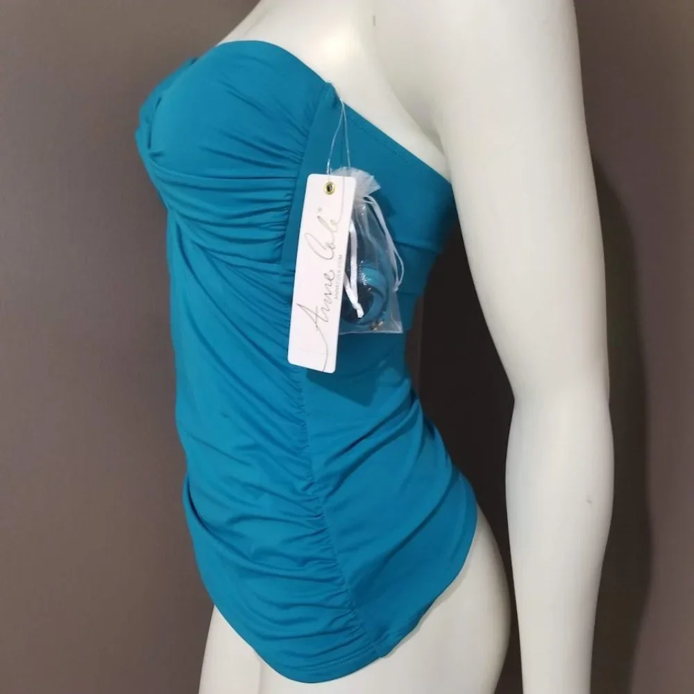 Anne Cole Signature Twist Front Shirred Bandeukini Swim Top Size Small - Picture 3 of 9
